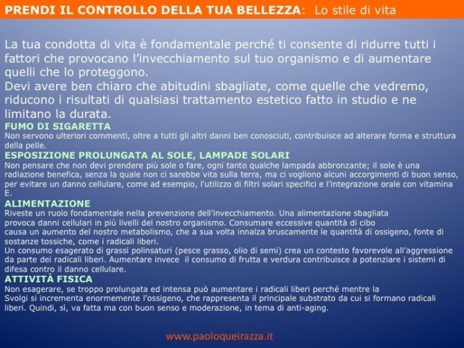 PRENDI IL CONTROLLO DELLA TUA BELLEZZA: Lo stile di vita - Dott. Paolo Queirazza 